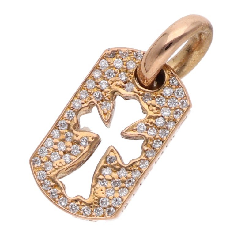 Chrome Hearts 22K Tiny Cutout Cross Pave Diamond Dog Tag