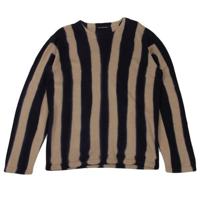 ISSEY MIYAKE MEN Dyed Stripe Cotton Knit Beige Navy Size XL