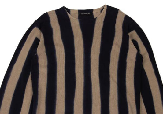ISSEY MIYAKE MEN Dyed Stripe Cotton Knit Beige Navy Size XL