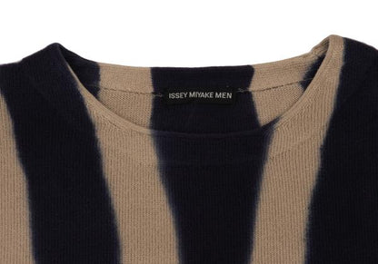 ISSEY MIYAKE MEN Dyed Stripe Cotton Knit Beige Navy Size XL