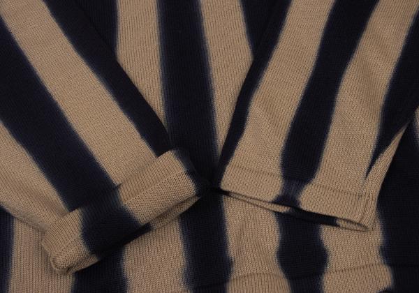 ISSEY MIYAKE MEN Dyed Stripe Cotton Knit Beige Navy Size XL