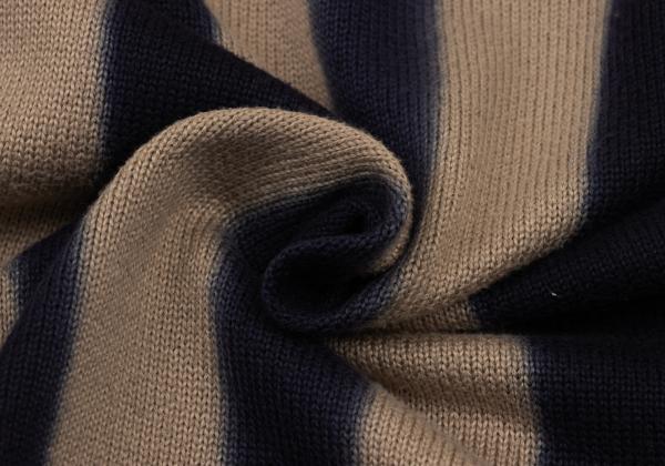 ISSEY MIYAKE MEN Dyed Stripe Cotton Knit Beige Navy Size XL