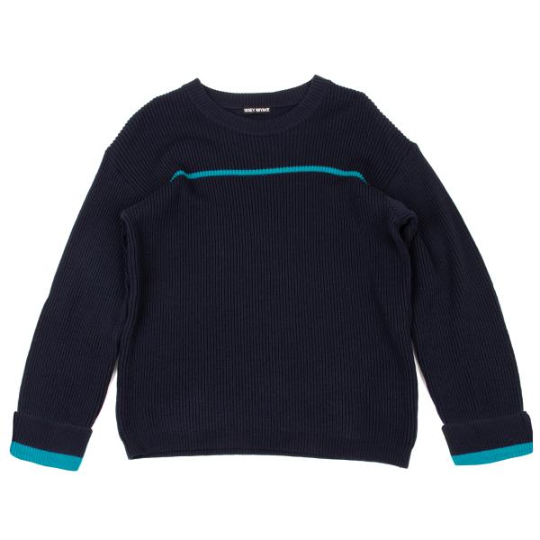 ISSEY MIYAKE MEN Line Design Wool Rib Knit Navy Blue Size M