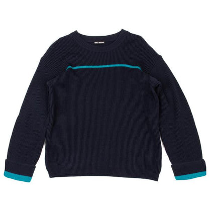 ISSEY MIYAKE MEN Line Design Wool Rib Knit Navy Blue Size M