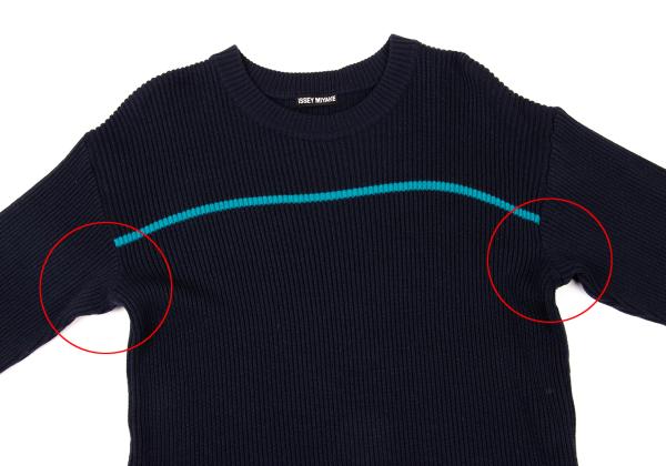 ISSEY MIYAKE MEN Line Design Wool Rib Knit Navy Blue Size M