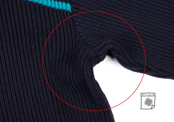 ISSEY MIYAKE MEN Line Design Wool Rib Knit Navy Blue Size M