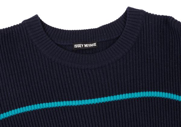 ISSEY MIYAKE MEN Line Design Wool Rib Knit Navy Blue Size M