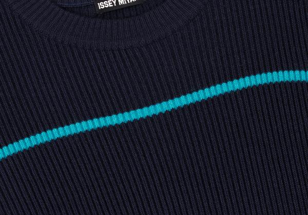 ISSEY MIYAKE MEN Line Design Wool Rib Knit Navy Blue Size M