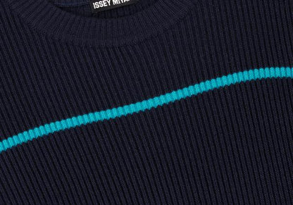 ISSEY MIYAKE MEN Line Design Wool Rib Knit Navy Blue Size M