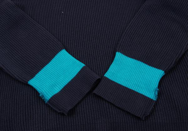 ISSEY MIYAKE MEN Line Design Wool Rib Knit Navy Blue Size M