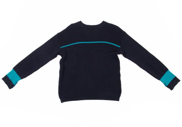 ISSEY MIYAKE MEN Line Design Wool Rib Knit Navy Blue Size M