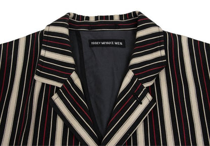 ISSEY MIYAKE MEN Striped Cotton 3B Jacket Beige Red Size 4