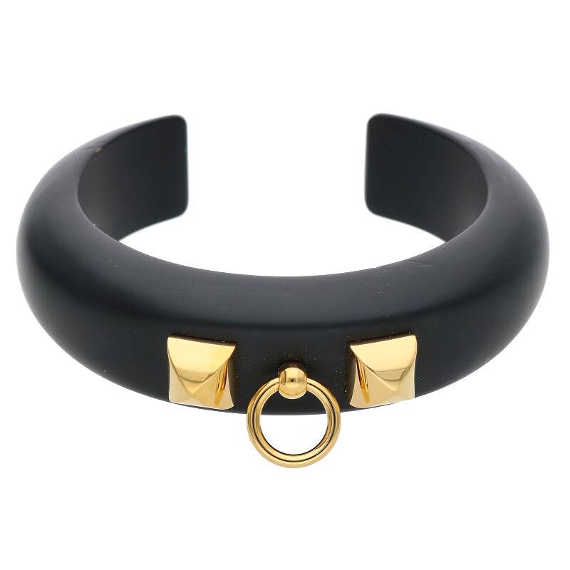 HERMES Collier de Chien Wood Bangle Black/Gold Size ONE SIZE