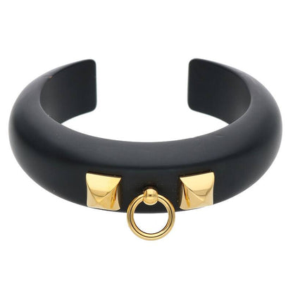 HERMES Collier de Chien Wood Bangle Black/Gold Size ONE SIZE