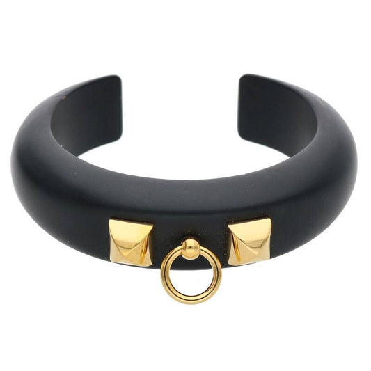 HERMES Collier de Chien Wood Bangle Black/Gold Size ONE SIZE