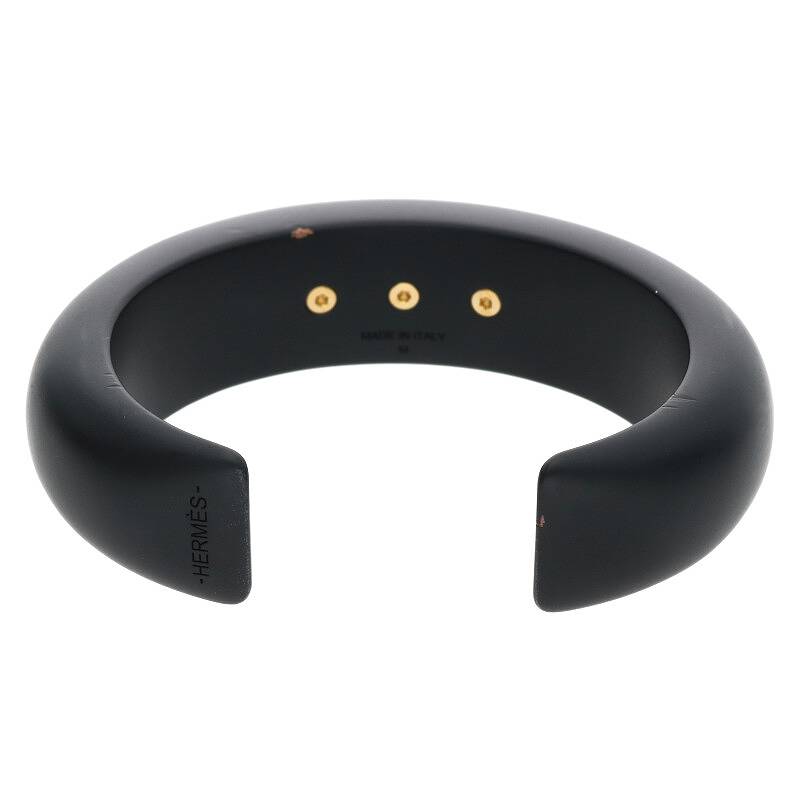 HERMES Collier de Chien Wood Bangle Black/Gold Size ONE SIZE