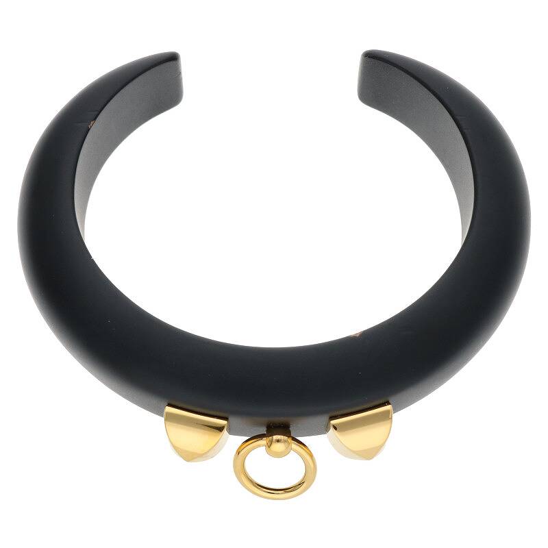 HERMES Collier de Chien Wood Bangle Black/Gold Size ONE SIZE
