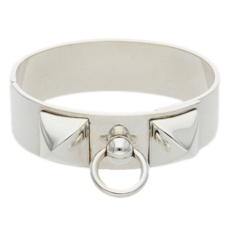HERMES Collier de Chien MM Silver Bangle Size ONE SIZE