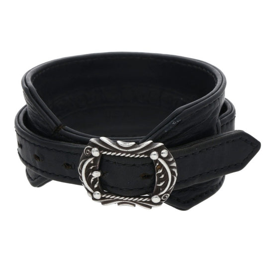 Chrome Hearts OLD RR TINY BUCKLE Leather Bangle Black x Silver Size 2