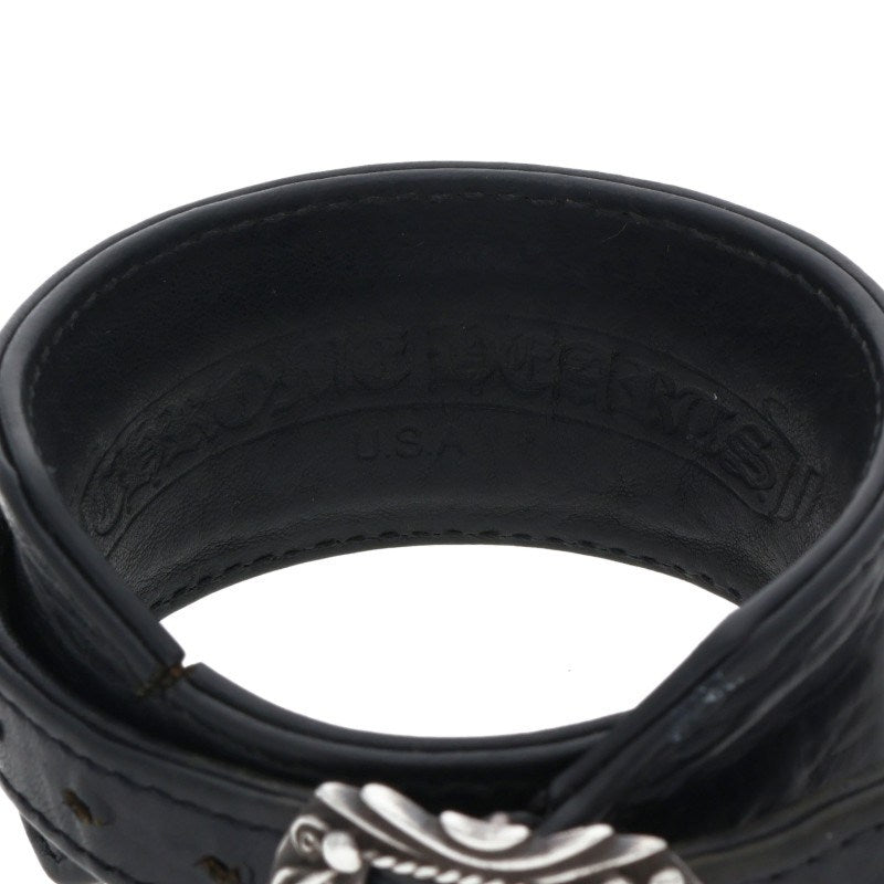 Chrome Hearts OLD RR TINY BUCKLE Leather Bangle Black x Silver Size 2