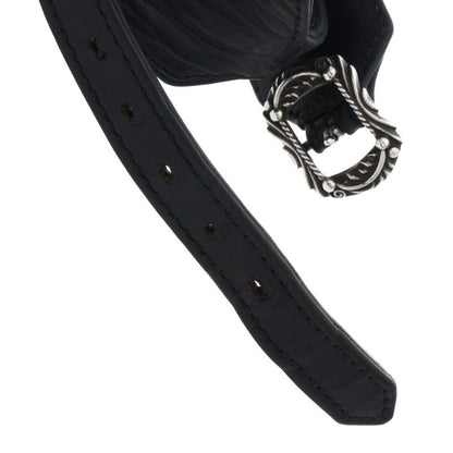Chrome Hearts OLD RR TINY BUCKLE Leather Bangle Black x Silver Size 2