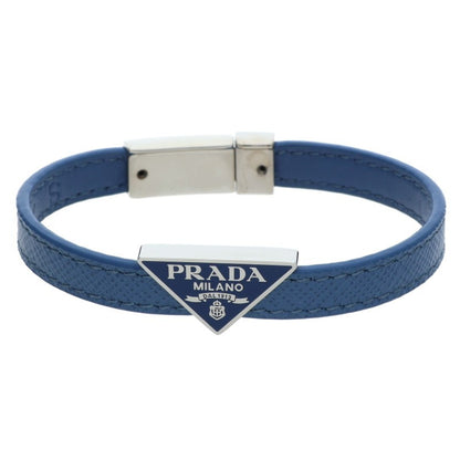 Prada Blue/Silver Triangle Leather Bracelet (Silver 15.41g)