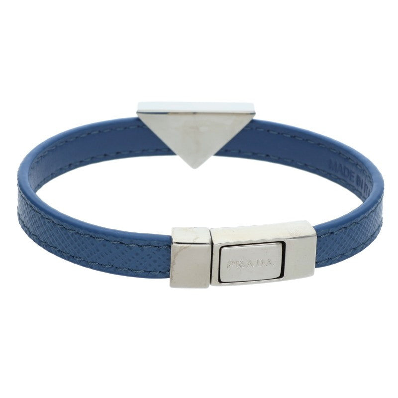 Prada Blue/Silver Triangle Leather Bracelet (Silver 15.41g)