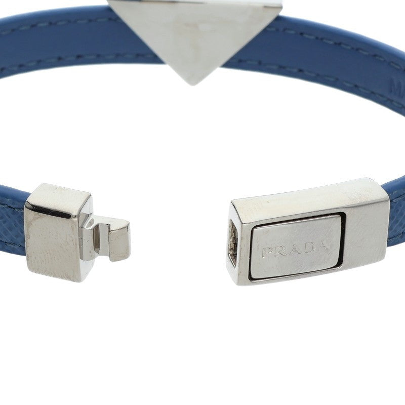 Prada Blue/Silver Triangle Leather Bracelet (Silver 15.41g)