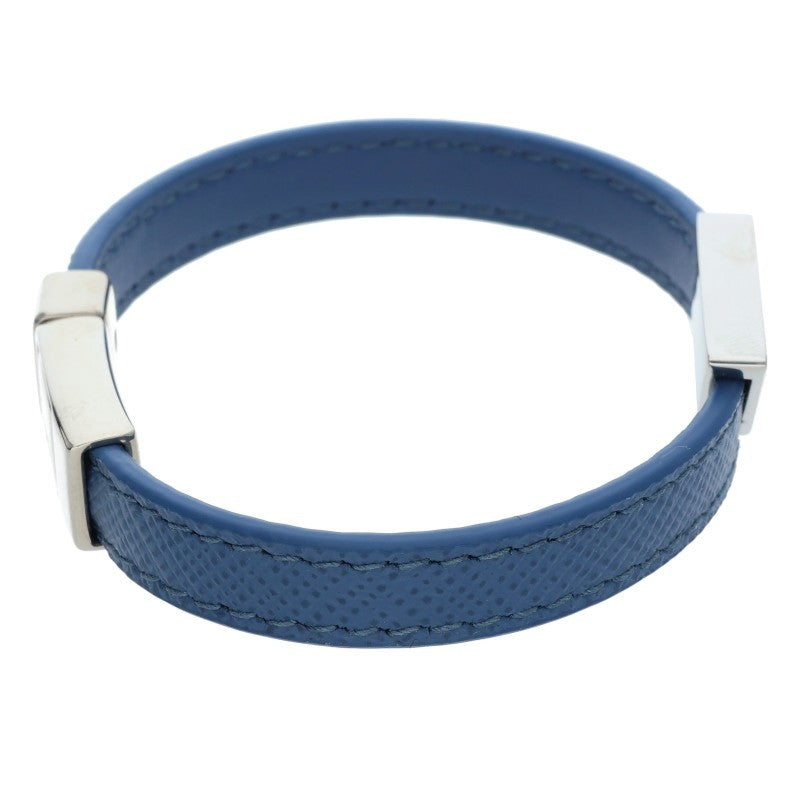 Prada Blue/Silver Triangle Leather Bracelet (Silver 15.41g)