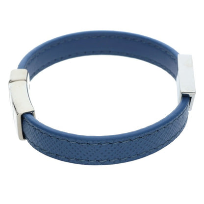 Prada Blue/Silver Triangle Leather Bracelet (Silver 15.41g)
