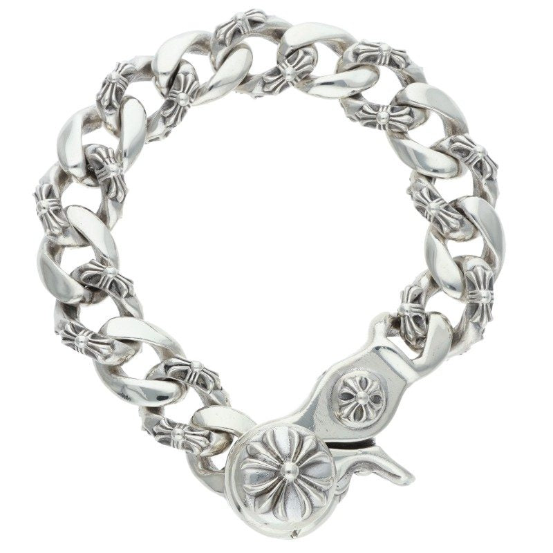 Chrome Hearts Fancy Link Clip Silver Bracelet Size 15LINK