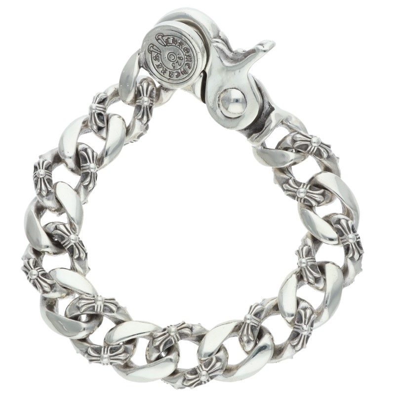 Chrome Hearts Fancy Link Clip Silver Bracelet Size 15LINK