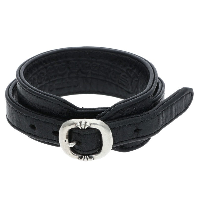 Chrome Hearts RR TINY BUCKLE Leather Bangle Black x Silver Size 1