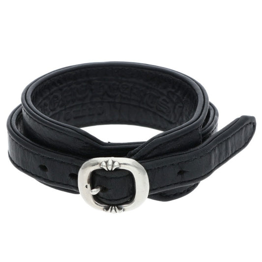 Chrome Hearts RR TINY BUCKLE Leather Bangle Black x Silver Size 1