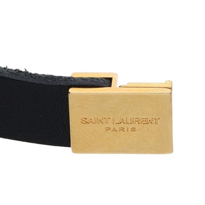 Saint Laurent Paris Logo Leather Bangle Black x Gold (Gold 16.89g)
