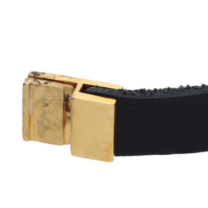 Saint Laurent Paris Logo Leather Bangle Black x Gold (Gold 16.89g)