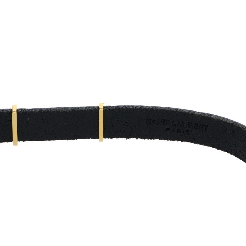 Saint Laurent Paris Logo Leather Bangle Black x Gold (Gold 16.89g)