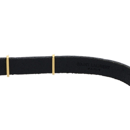 Saint Laurent Paris Logo Leather Bangle Black x Gold (Gold 16.89g)