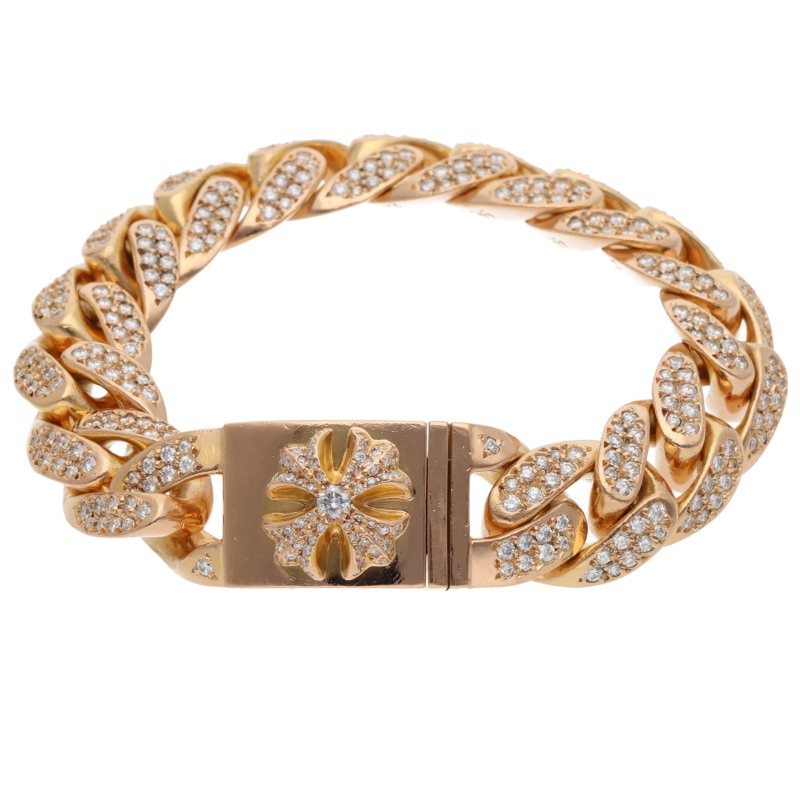 Chrome Hearts 22K Pave Diamond Gold Bracelet Size 15LINK
