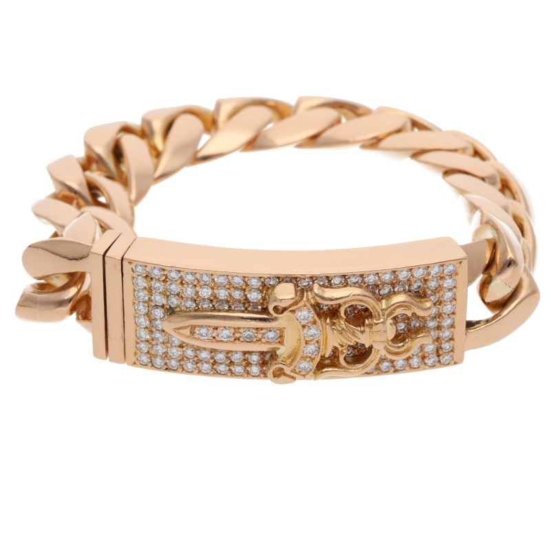 Chrome Hearts 22K Dagger Pave Dia Gold Bracelet Size 13LINK