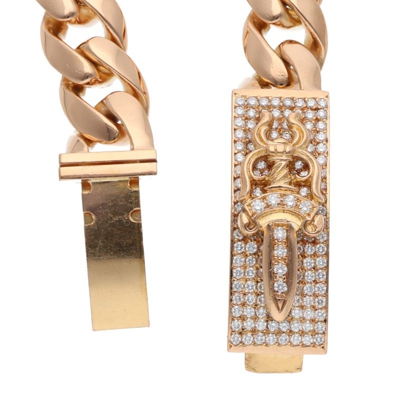 Chrome Hearts 22K Dagger Pave Dia Gold Bracelet Size 13LINK
