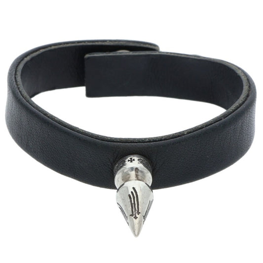 Chrome Hearts Leather Bangle Black x Silver (Silver 18.99g)