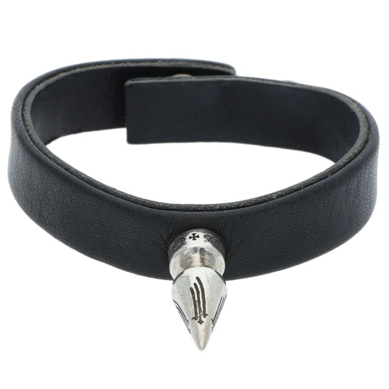 Chrome Hearts Leather Bangle Black x Silver (Silver 18.99g)