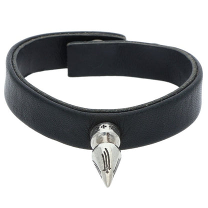 Chrome Hearts Leather Bangle Black x Silver (Silver 18.99g)