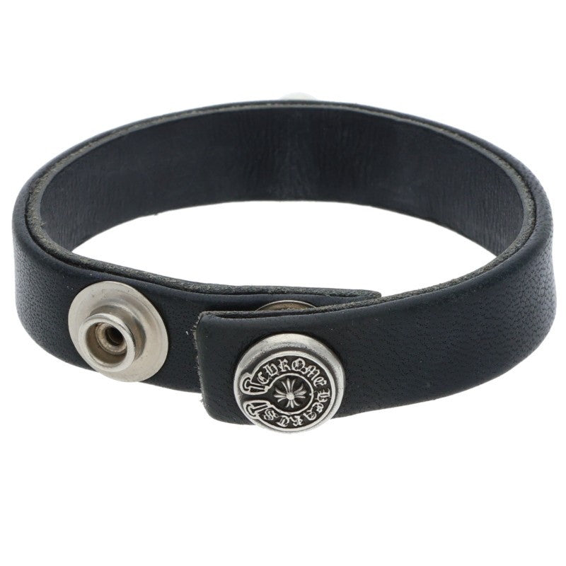 Chrome Hearts Leather Bangle Black x Silver (Silver 18.99g)