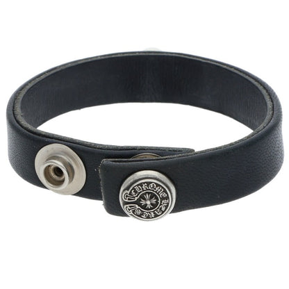 Chrome Hearts Leather Bangle Black x Silver (Silver 18.99g)