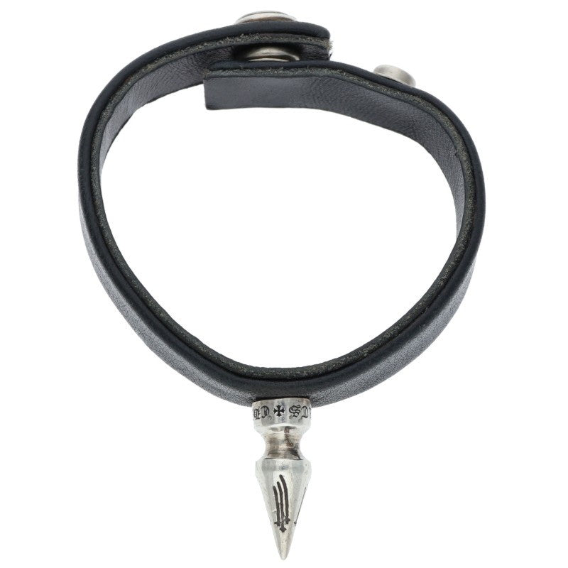 Chrome Hearts Leather Bangle Black x Silver (Silver 18.99g)