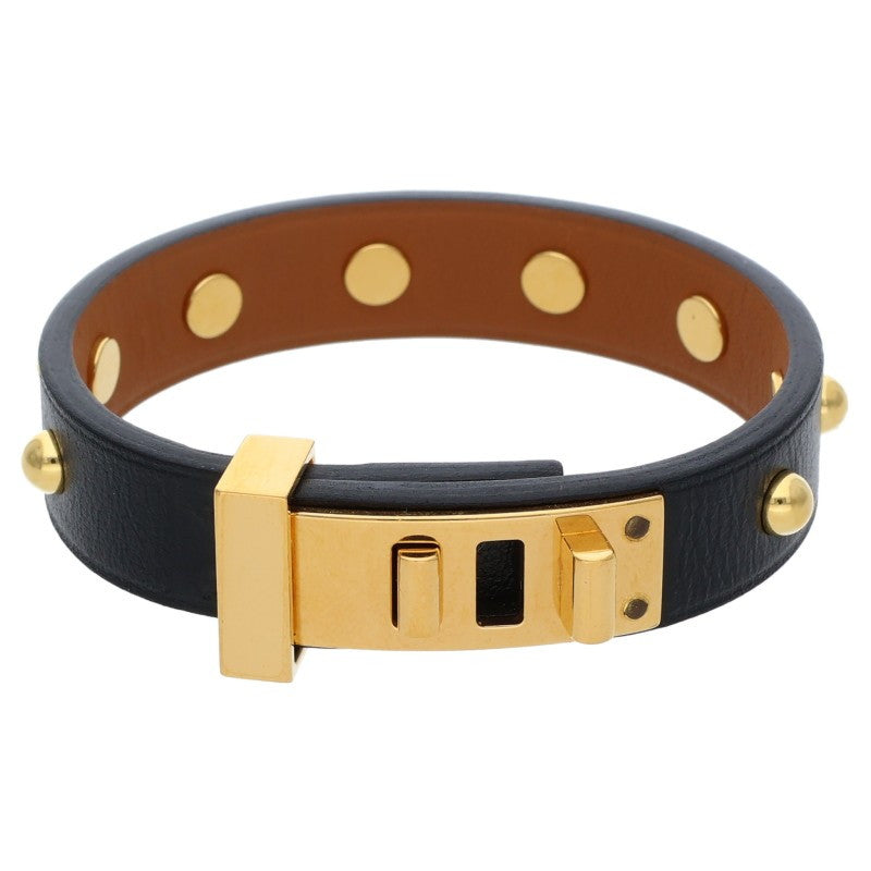HERMES Mini Dog Studded Leather Bracelet Black Size ONE SIZE