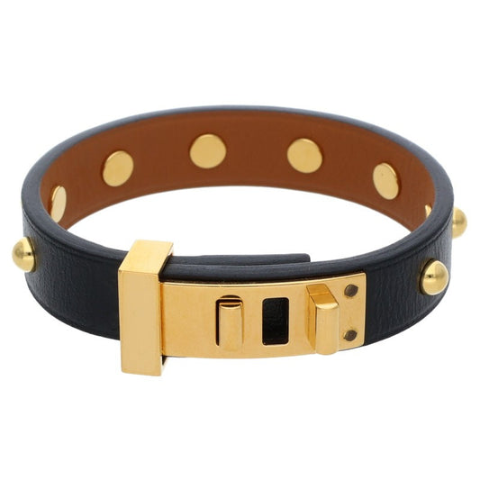 HERMES Mini Dog Studded Leather Bracelet Black Size ONE SIZE