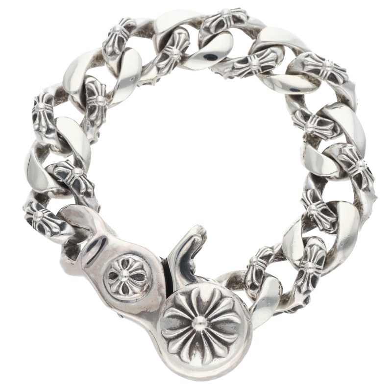 Chrome Hearts FNCY CHN LNK Clip Silver Bracelet Size 13LINK